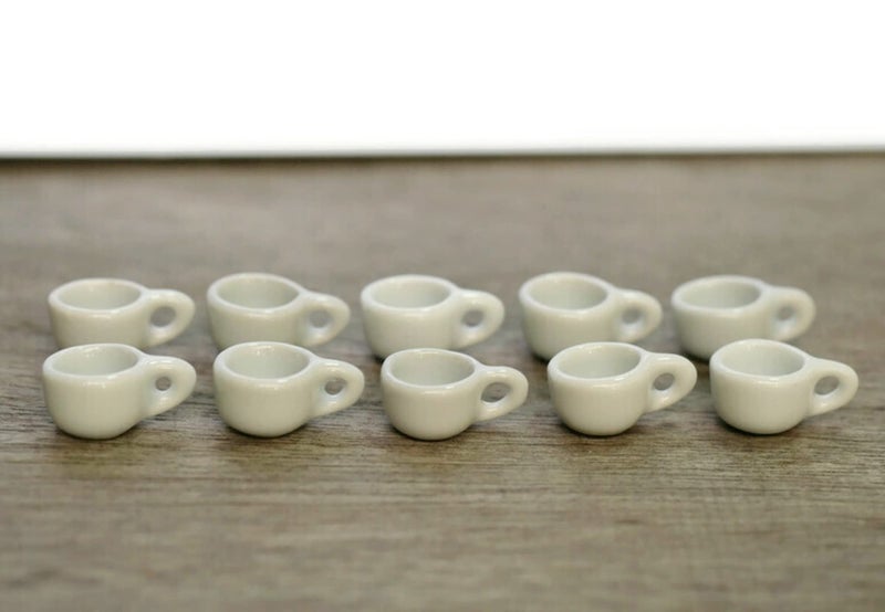 BUYEASY 10 White Gray Coffee Tea Cup Size 2 X 1.5 CM Dollhouse Miniatures Food Kitchen Docoration - Image 3